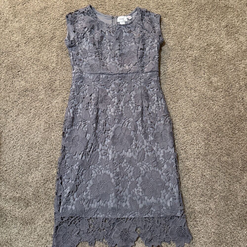 Jody California Vintage Brocade Lace Overlay Cap Sleeve Dress Midi Chic Lined